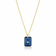 Pure 925 silver with 18k gold plating with blue sapphire hydro quartz stone with CZ star in center necklace with chain