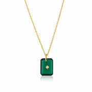 Pure 925 silver with 18k gold plating with Emerald hydro quartz stone with CZ star in center necklace with chain