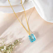 Pure 925 silver with 18k gold plating with Blue Topaz hydro quartz stone with CZ star in center necklace with chain