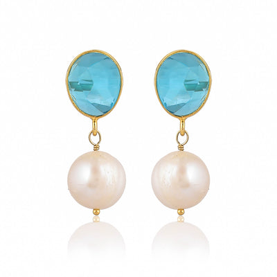 925 pure sterling silver blue topaz with pearl 18k gold plated earring