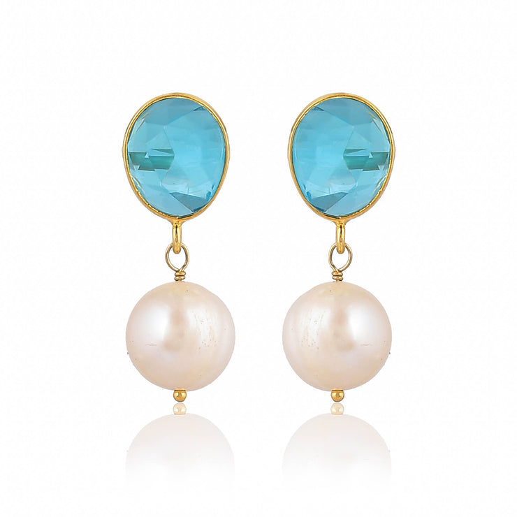 925 pure sterling silver blue topaz with pearl 18k gold plated earring