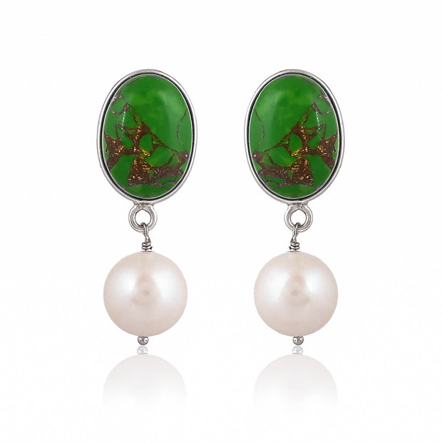 925 pure sterling silver emerald routile with pearl 18k gold plated earring