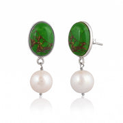 925 pure sterling silver emerald routile with pearl 18k gold plated earring