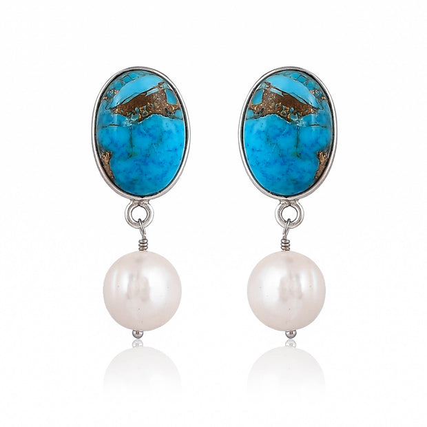 925 pure sterling silver turquoise rutile with pearl 18k gold plated earring