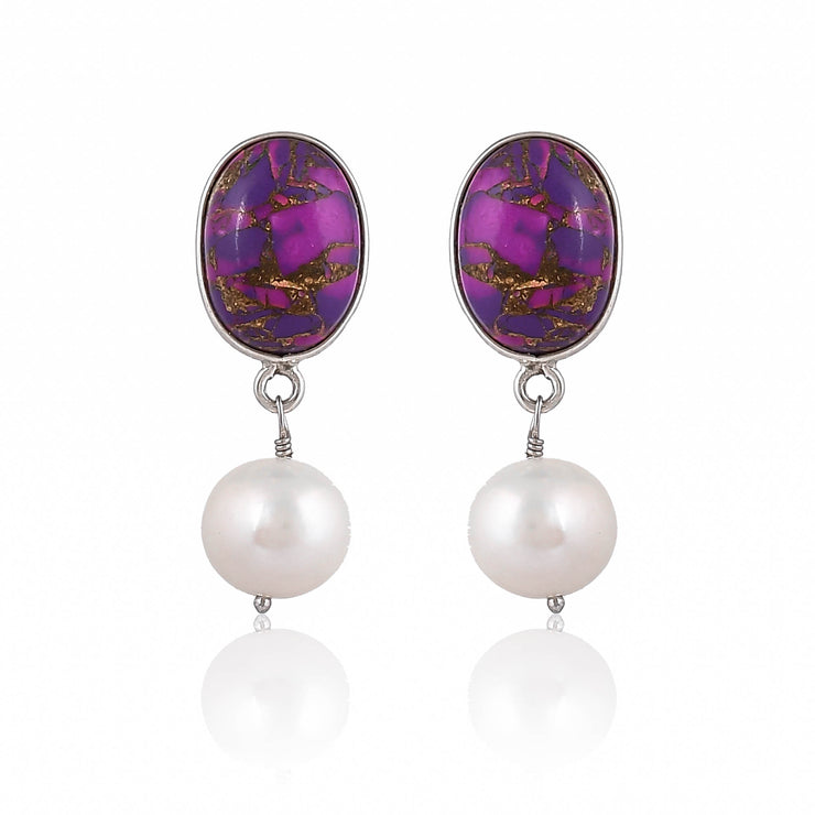 925 pure sterling silver amethyst rutile with pearl 18k gold plated earring