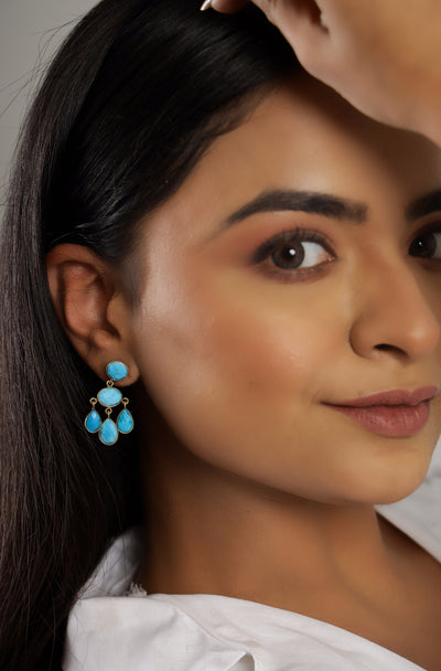 Pure silver with 18k gold plating and natural turquoise stones earring