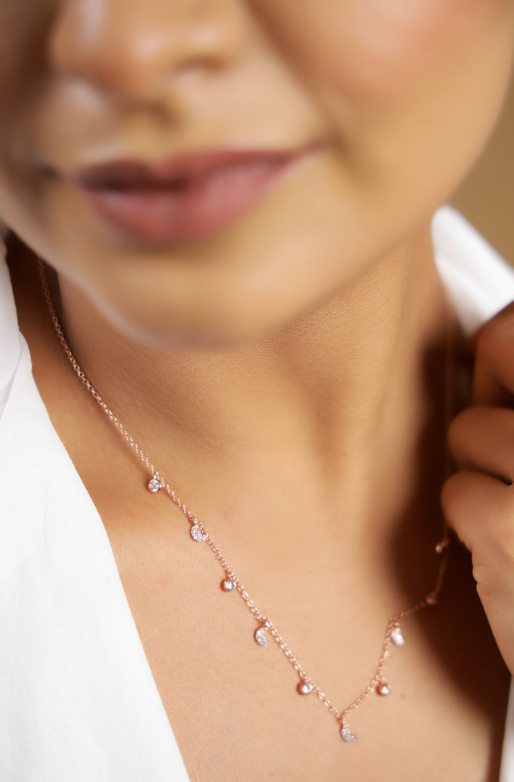 Pure silver with rose gold finish and CZ stones necklace