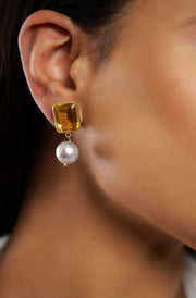 Pure silver with 18k gold plating with pearls and Citrine earring