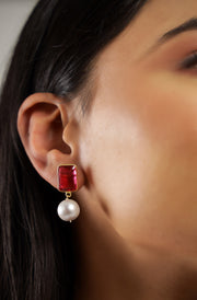 Pure silver with 18k gold plating with pearls and Ruby hydro Quartz earring