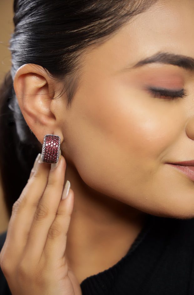 Pure silver with white finish and White topaz & rhodolite stones earring