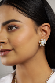 Moonstone Pearl Stud Silver Earring