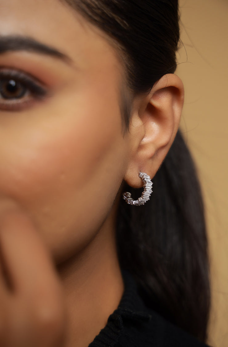 Pure silver with white finish and natural zircon stones earring