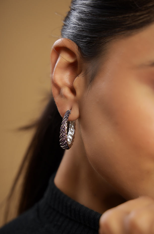 Pure silver with white finish and amethyst stones earring