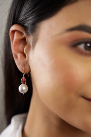 Garnet Pearl Silver Earring