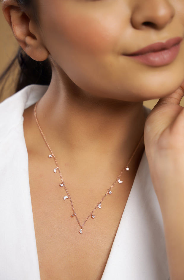 Pure silver with rose gold finish and CZ stones necklace