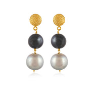 Two tone pearl silver earring