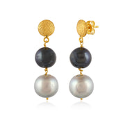 Two tone pearl silver earring