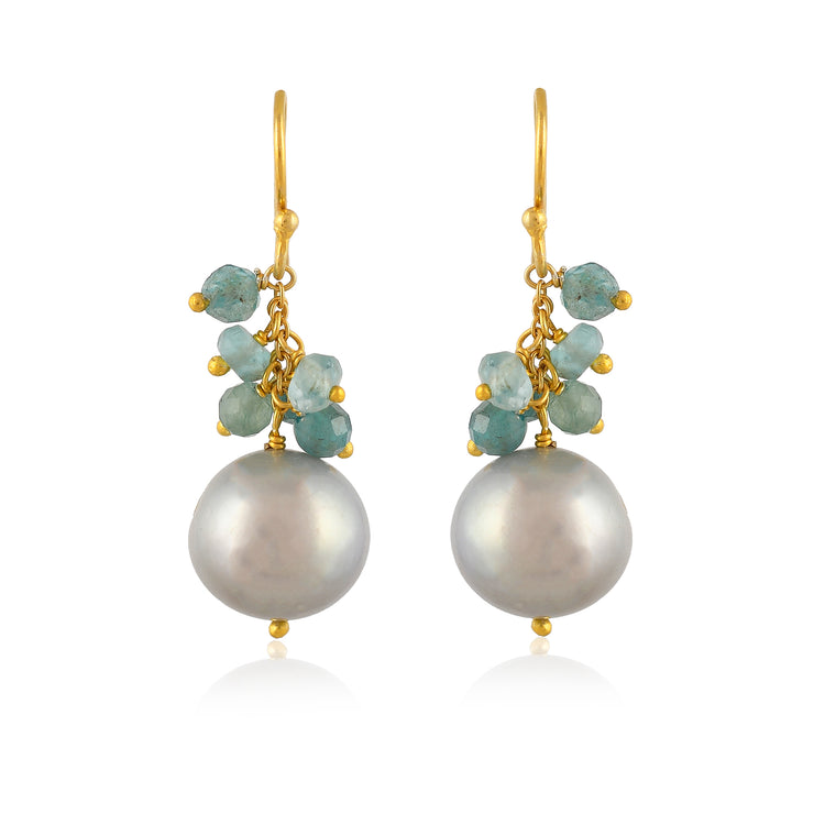 Apatite and Hanging pearls silver Earrings