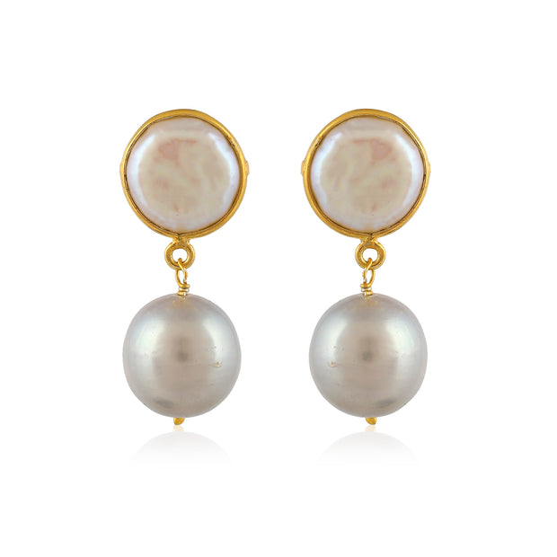 coin shape Pearl silver earrings