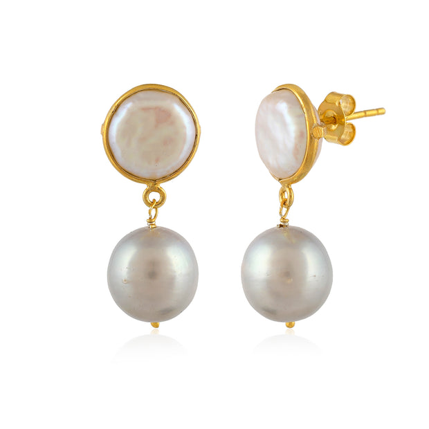 coin shape Pearl silver earrings