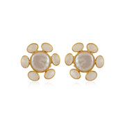 Moonstone Pearl Stud Silver Earring