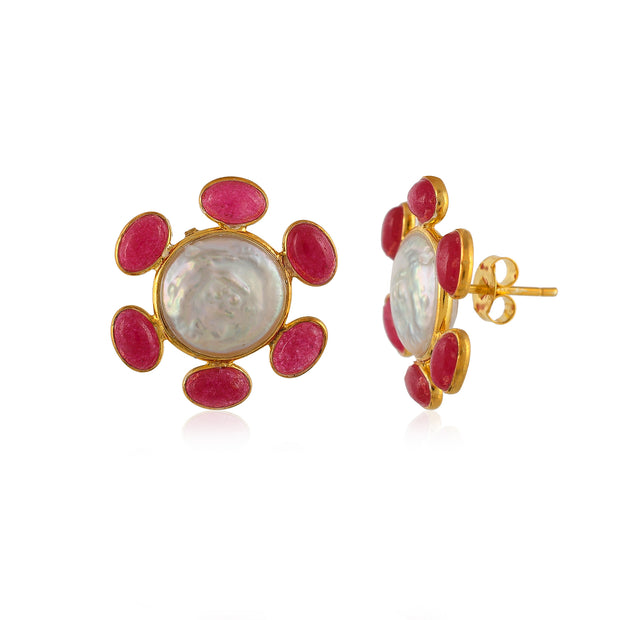 Ruby Pearl Stud Silver Earring