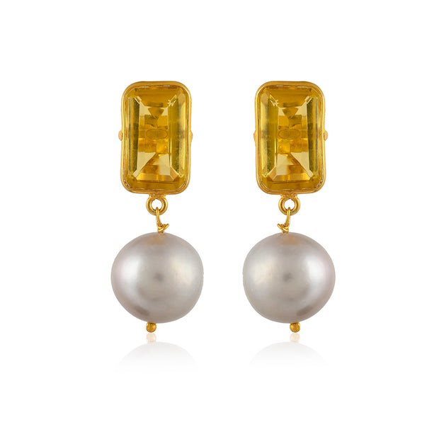 Citrine Pearl Silver Earring