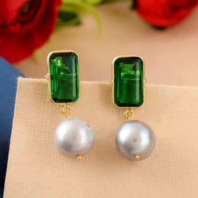 Emerald Pearl Silver Earring