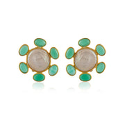 Coin Shape Emarald Pearl Silver Stud Earring