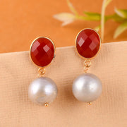 Carnelian Pearl Silver earring