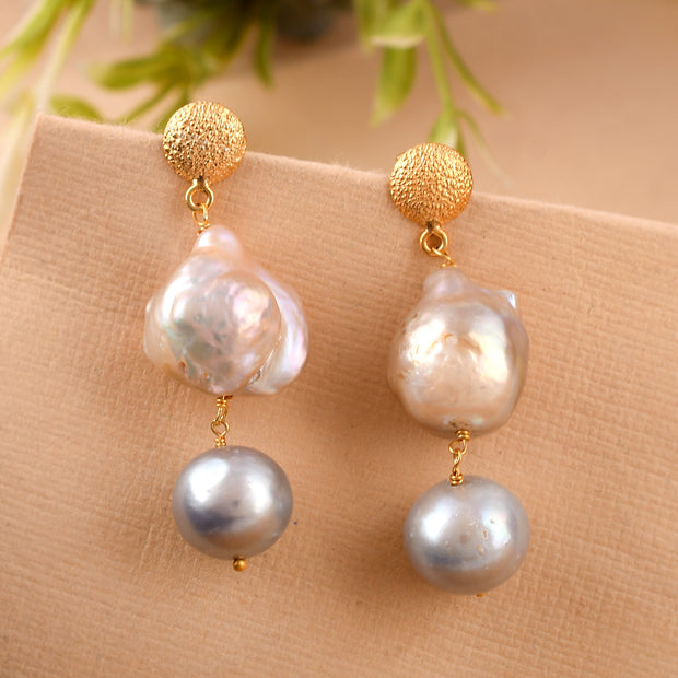 Big and small Pearl Silver Earring