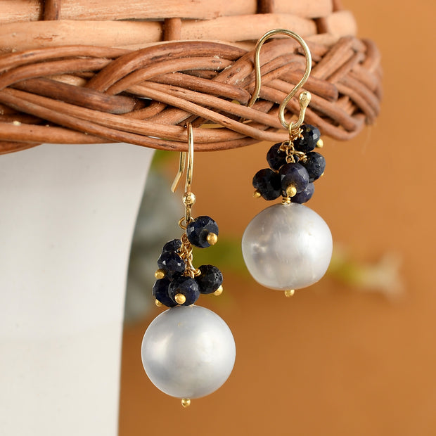 Blue Sapphire Pearl Silver Earring