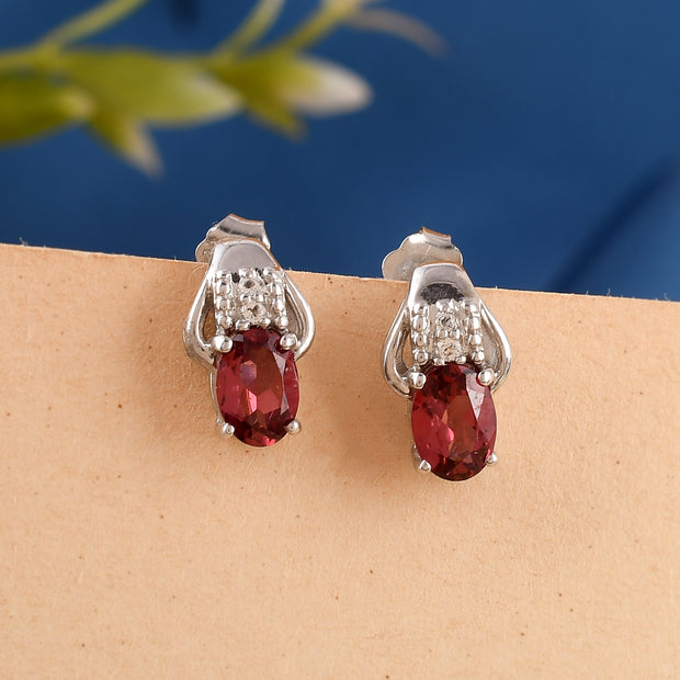 Sterling Silver zercon and ruby earring