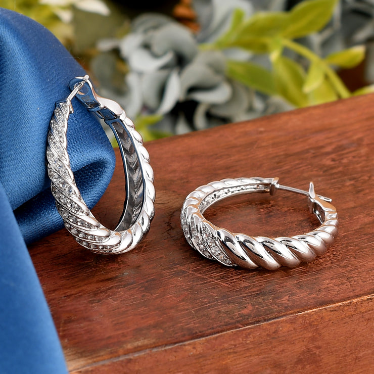 Sterling silver white zircon hoop earring