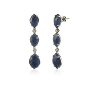 Sterling silver natural blue sapphire 3 tier earring