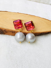 Ruby Hydro Pearls Silver Earrings